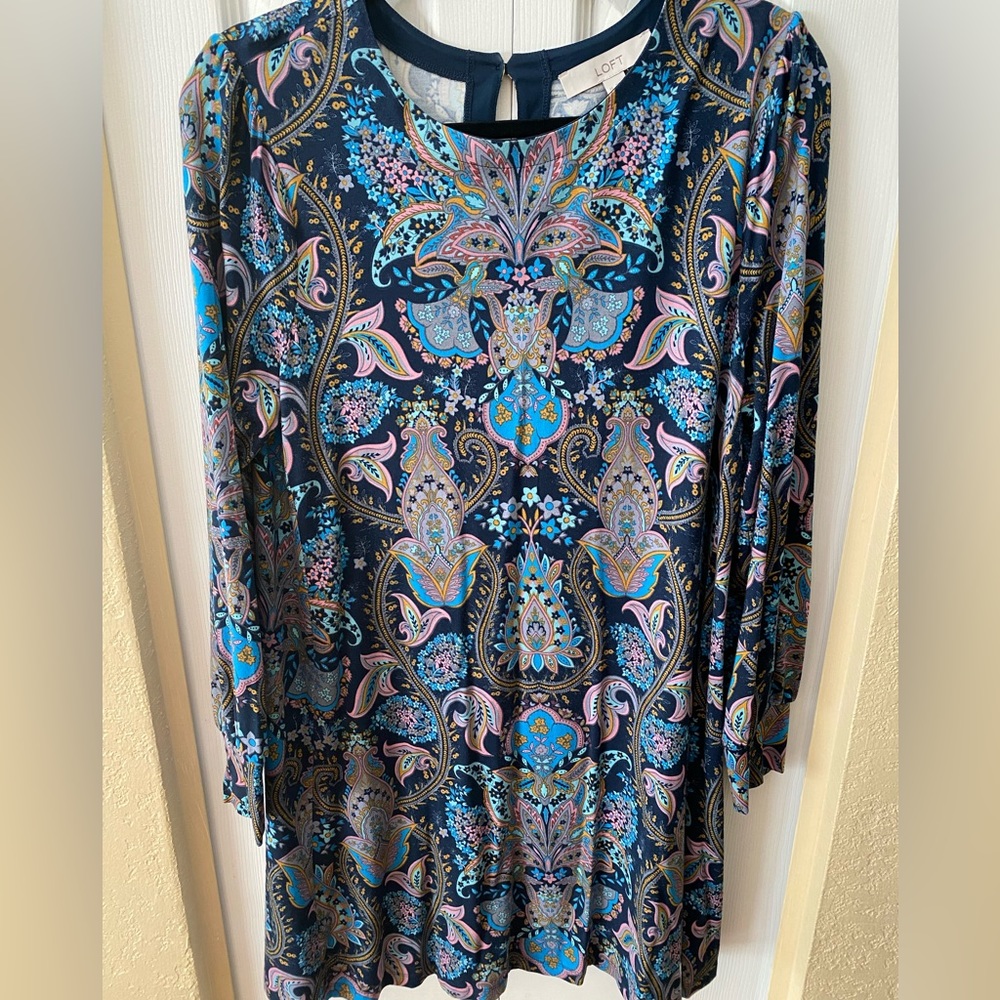 LOFT Medium Long Sleeve Floral Boho Print Dress